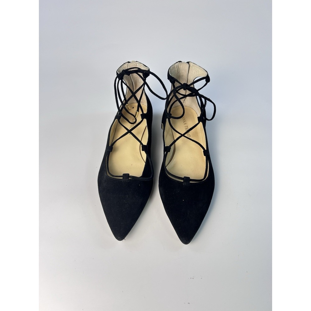 Ivanka Trump Tropica Womens 8.5M Black Suede Pointed Toe Lace Up Ankle Zip Flats - Picture 4 of 13